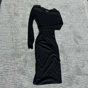 Black ribbed form fitting minute midi dress